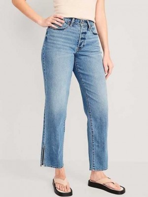 Old Navy Curvy High-Waisted Button-Fly OG Loose Side-Slit Jeans Jeans Damen Lilo | 9865BSPQN