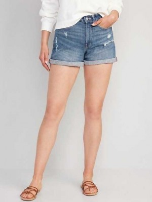 Old Navy Curvy High-Waisted OG Gerade Button-Fly Jean Shorts Unterteile Damen Blau | 5230MDEAB