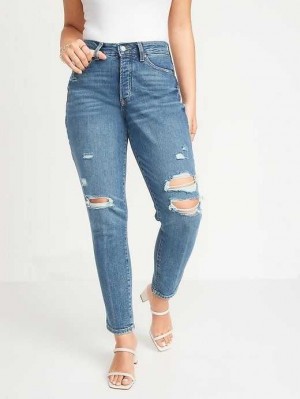 Old Navy Curvy High-Waisted OG Gerade Button-Fly Distressed Ankle Jeans Jeans Damen Lisa | 5820OPKZX