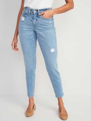Old Navy Curvy High-Waisted OG Gerade Distressed Jeans Jeans Damen Alma | 6981CHKXS