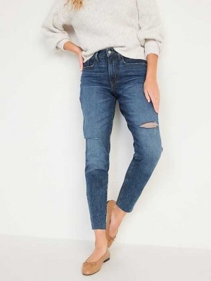 Old Navy Curvy High-Waisted OG Gerade Ripped Jeans Jeans Damen Ayla | 3072AKIRO