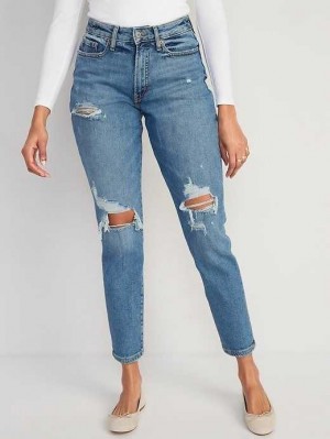 Old Navy Curvy High-Waisted OG Gerade Ripped Jeans Jeans Damen Dahlia | 5042TFRDE