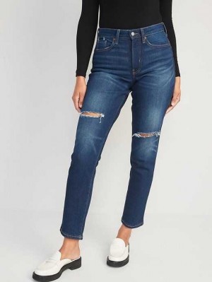 Old Navy Curvy High-Waisted OG Gerade Ripped Ankle Jeans Jeans Damen Dunkel | 7458JWVDM