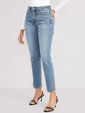 Old Navy Curvy High-Waisted O.G. Gerade Side-Split Jeans Jeans Damen Courtney | 7350BHZRY
