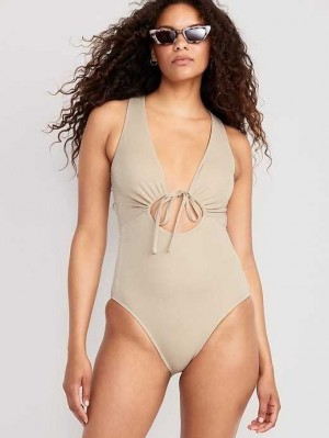 Old Navy Cutout-Front Metallic Shine One-Piece Swimsuit Badeanzüge Damen Cozy Cashmere | 9728BIKUJ