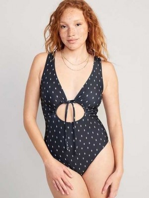 Old Navy Cutout-Front One-Piece Swimsuit Badeanzüge Damen Schwarz | 4190RGBAQ