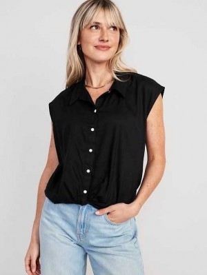 Old Navy Dolman-Sleeve Twist-Front Button-Down Shirt Oberteile Damen Schwarz | 6029FPVKJ