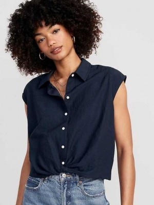 Old Navy Dolman-Sleeve Twist-Front Cropped Shirt Oberteile Damen Navy | 5460IVZWP