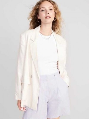 Old Navy Double-Breasted Linen-Blend Blazer Mäntel Damen Creme De La Creme | 0916KEGHD