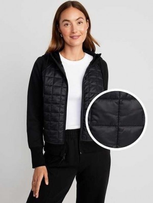 Old Navy Dynamic Fleece Cropped Hybrid Hoodie Lauftop Damen Schwarz | 4761KELHU