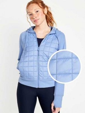 Old Navy Dynamic Fleece Cropped Hybrid Hoodie Lauftop Damen Blau | 9047OXSZN