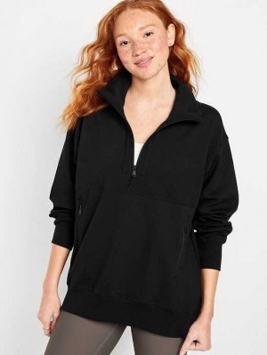 Old Navy Dynamic Fleece Oversized 1/2-Zip Tunic Lauftop Damen Schwarz | 3467ELADC