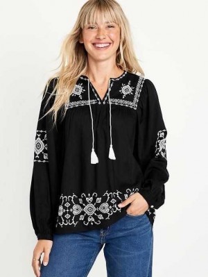 Old Navy Embroidered Boho Swing Blouse Oberteile Damen Schwarz | 1283DUNSB