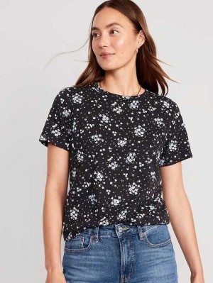 Old Navy EveryWear Crew-Neck Printed T-Shirt Oberteile Damen Blau Blumen | 4597CAZKT