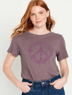Old Navy EveryWear Graphic Slub-Knit T-Shirt Oberteile Damen Wild Currant | 6529GYLNJ