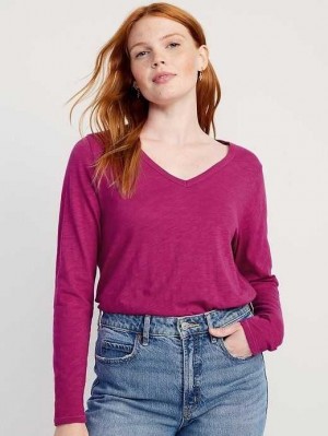 Old Navy EveryWear Long-Sleeve Slub-Knit T-Shirt T-shirts Damen Lila | 4723TLIXC