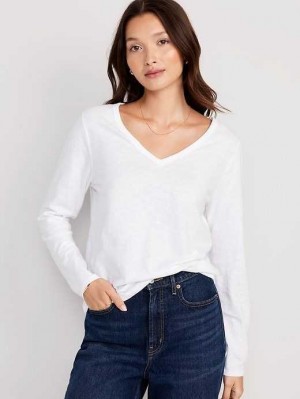 Old Navy EveryWear Long-Sleeve Slub-Knit T-Shirt T-shirts Damen Weiß | 5036ZFUQN