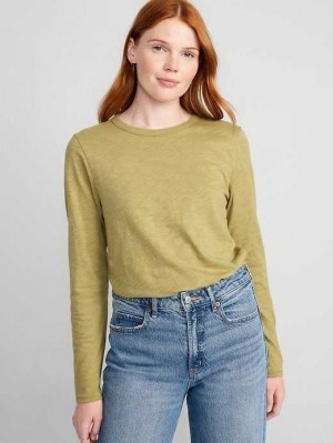 Old Navy EveryWear Long-Sleeve T-Shirt T-shirts Damen Olivgrün | 3752FAEJO