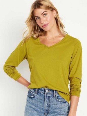 Old Navy EveryWear Long-Sleeve V-Neck T-Shirt T-shirts Damen Olivgrün | 7395WZAFO