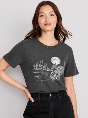 Old Navy EveryWear Slub-Knit Graphic T-Shirt Oberteile Damen Desert Moonlight | 2453OAJWK