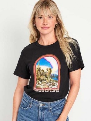 Old Navy EveryWear Slub-Knit Graphic T-Shirt Oberteile Damen Schwarz | 4037VGRHF