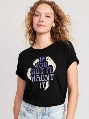 Old Navy EveryWear Slub-Knit Graphic T-Shirt Oberteile Damen If You Got It Haunt It | 4702MKHRY