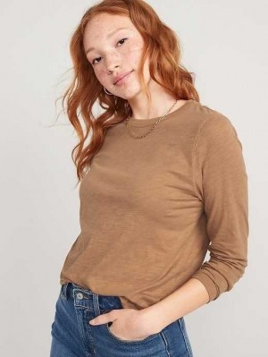 Old Navy EveryWear Slub-Knit Long-Sleeved T-Shirt Oberteile Damen Acacia | 9437PSKRO