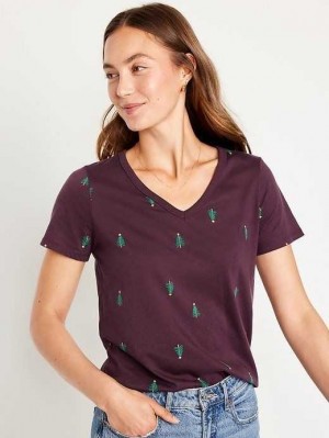 Old Navy EveryWear V-Neck Printed T-Shirt Oberteile Damen Tree Print | 3047VRXLQ