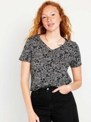 Old Navy EveryWear V-Neck Printed T-Shirt Oberteile Damen Schwarz | 3620TWXDA
