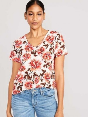 Old Navy EveryWear V-Neck Printed T-Shirt Oberteile Damen Weiß | 6029USLXH