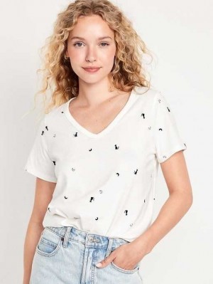 Old Navy EveryWear V-Neck Printed T-Shirt Oberteile Damen Kittycat | 9607UKRYO