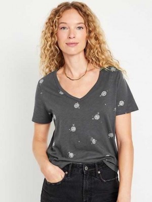 Old Navy EveryWear V-Neck Printed T-Shirt Oberteile Damen Disco Ball | 1637CFZHW