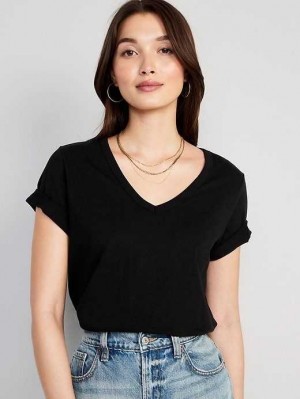 Old Navy EveryWear V-Neck Slub-Knit T-Shirt Oberteile Damen Schwarz | 5261KHWYE