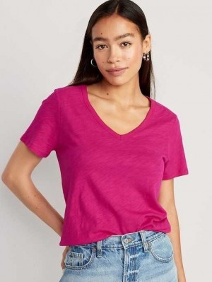 Old Navy EveryWear V-Neck Slub-Knit T-Shirt Oberteile Damen Rosa | 5608GCQUP