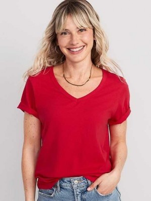 Old Navy EveryWear V-Neck Slub-Knit T-Shirt Oberteile Damen Rot | 7249CTWKV