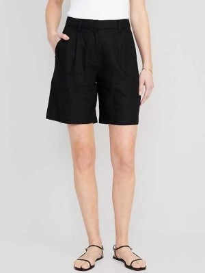Old Navy Extra High-Rise Linen-Blend Bermuda Shorts Kurze Hose Damen Schwarz | 1826RDTWV