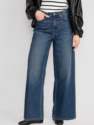 Old Navy Extra High-Waisted Baggy Weite-Leg Non-Stretch Jeans Jeans Damen Dunkelwaschen | 8320TZQVS