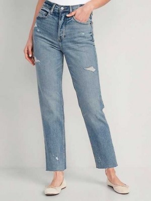 Old Navy Extra High-Waisted Button-Fly Ripped Cut-Off Gerade Ankle Jeans Jeans Damen Reem | 2830SUEAZ