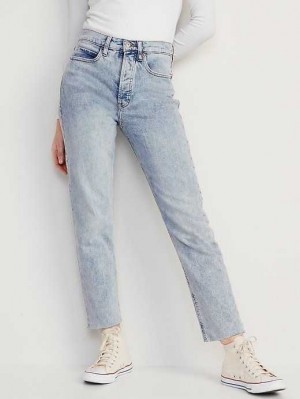 Old Navy Extra High-Waisted Button-Fly Sky-Hi Gerade Raw-Hem Jeans Jeans Damen Nicky | 6914OWIHA
