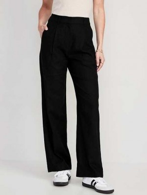 Old Navy Extra High-Waisted Falten Taylor Weite-Leg Linen-Blend Trouser Pants Hose Damen Schwarz | 3279PZYIR