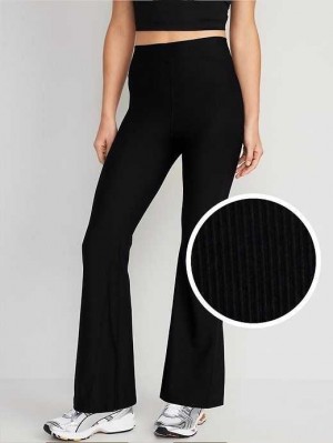 Old Navy Extra High-Waisted PowerSoft Rib-Knit Super Flare Leggings Sportbekleidung Damen Schwarz | 3261QMTIC