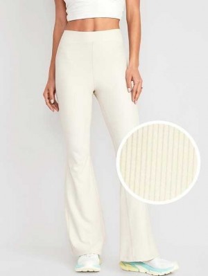 Old Navy Extra High-Waisted PowerSoft Rib-Knit Super Flare Leggings Sportbekleidung Damen Beige | 1472XNGKL