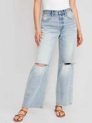 Old Navy Extra High-Waisted Ripped Baggy Weite-Leg Non-Stretch Jeans Jeans Damen Nessa Damage | 4650FLUAY