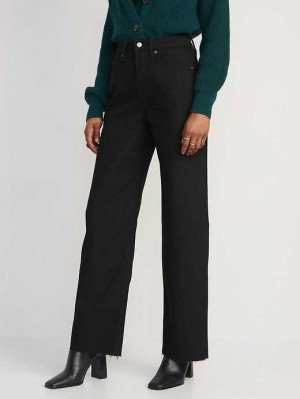Old Navy Extra High-Waisted Sky-Hi Weite-Leg Cut-Off Jeans Jeans Damen Schwarz | 8413FTLCK