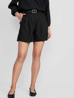 Old Navy Extra High-Waisted Taylor Linen-Blend Trouser Shorts Kurze Hose Damen Schwarz | 8036YGIRQ