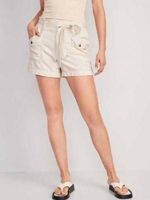 Old Navy Extra High-Waisted Tie-Front Cargo Workwear Shorts Kurze Hose Damen Beige Weiß | 2614MDBUP