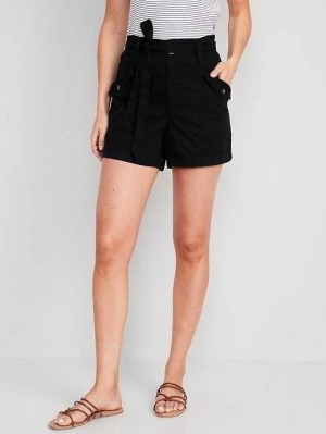 Old Navy Extra High-Waisted Tie-Front Cargo Workwear Shorts Kurze Hose Damen Schwarz | 0861JZTXK