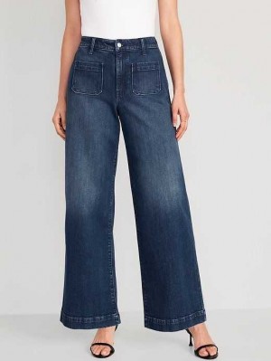 Old Navy Extra High-Waisted Weite-Leg Trouser Jeans Jeans Damen Dunkelwaschen | 8563NWQAU