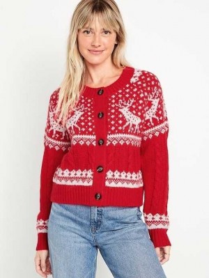 Old Navy Fair Isle Cardigan Pullover Strickjacke Damen Rot | 9517EYHZD