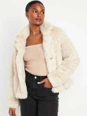 Old Navy Faux-Fur Coat Mäntel Damen Beige | 1540QMZNG